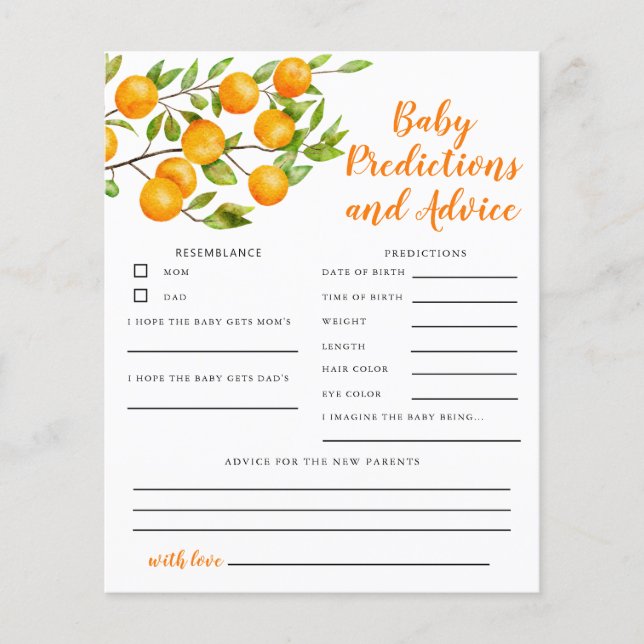 Papier Little Cutie Baby Predictions & Conseils Card (Devant)