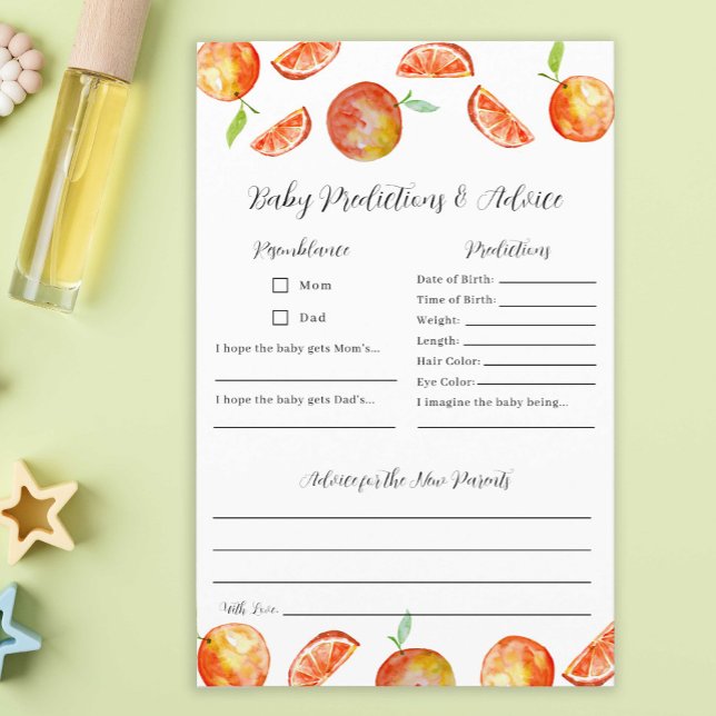 Papier Little Cutie Baby shower Prédictions Conseil Jeu (Créateur téléchargé)