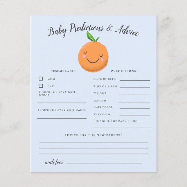 Papier Little Cutie Blue Baby Predictions & Conseils Card (Devant)