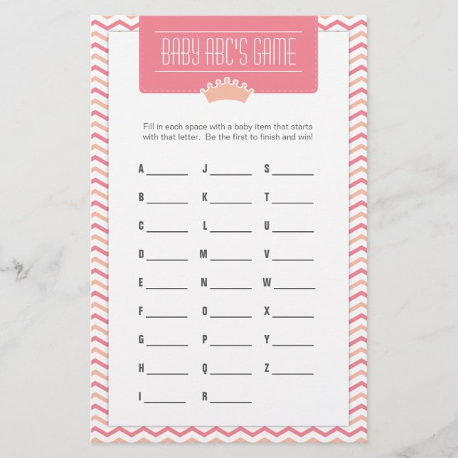 Papier Little Princess Baby shower ABC jeu (Devant)