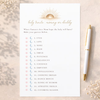 Papier Little Sunshine Baby Shower Game Baby Traits