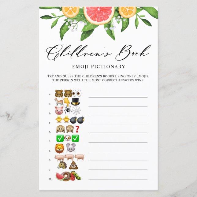 Papier Livre de pamplemousse Emoji Pictionary Baby shower (Devant)