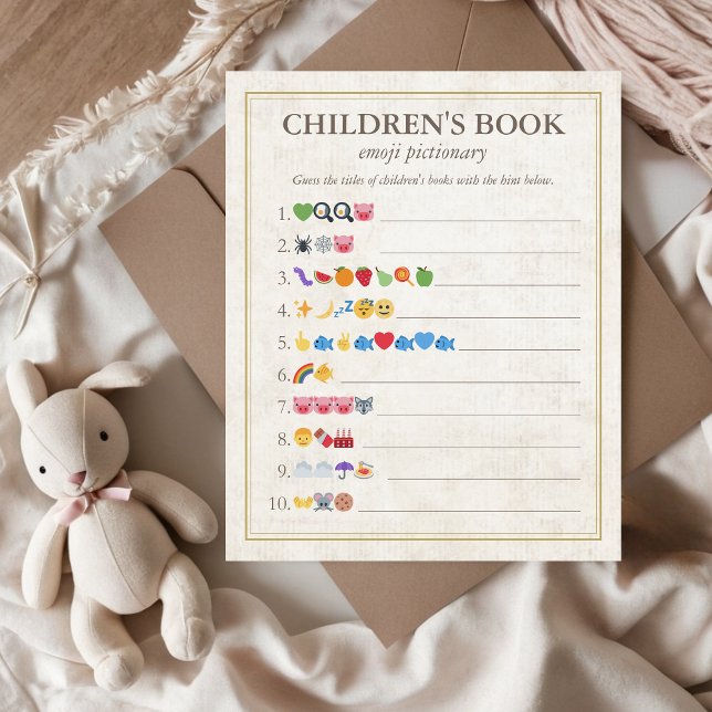 Papier Livre d'enfants Emoji Pictionary Baby shower jeu (Children's Book Emoji Pictionary Storybook Baby Shower Game, Our next chapter, A new chapter begins)