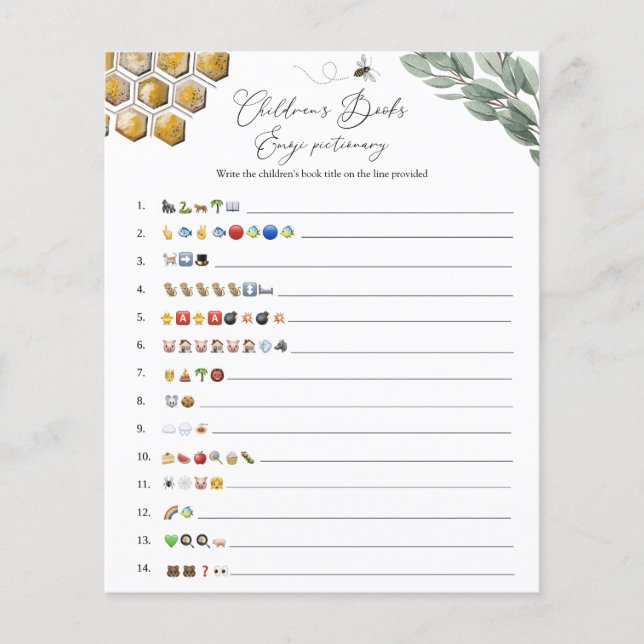 Papier Livre d'enfants Emoji Pictionary Bee-Theme Jeu (Devant)