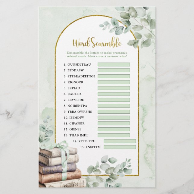 Papier Livre d'histoire de verdure Jeux Word Scramble (Devant)