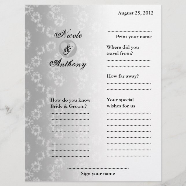 Papier Livre d'invité mariage assisté floral gris vertica (Devant)