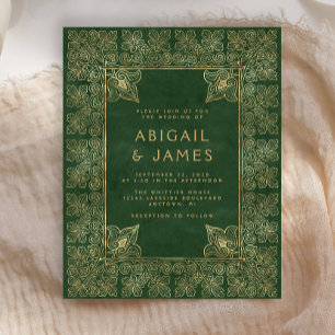 Papier Livre Vintage Budget Green Gold Faire-part de mari