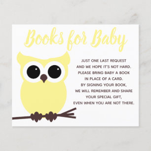 Papier Livres pour bébé Baby shower de hibou jaune Insére