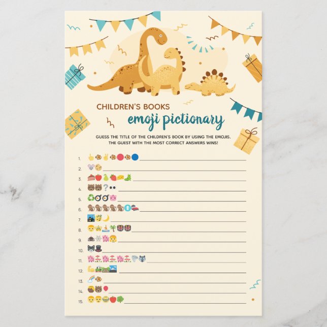 Papier Livres pour enfants Emoji Pictionary Jeu Dinosaure (Devant)