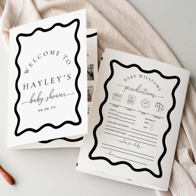 Papier Livret de jeu Baby shower noir blanc Wave (Baby Shower Games Booklet Wave Black White )