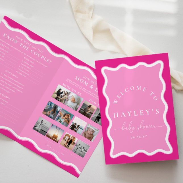Papier Livret de jeu Baby shower rose chaud Wave (Baby Shower Game Booklet Wave Hot Pink )