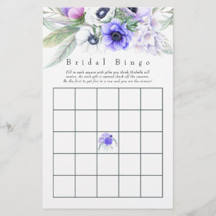 Papier Loto de Mariage Fleurs Violettes Pastel