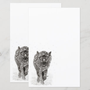 Papier Loup noir en colère dans la neige, hiver sauvage