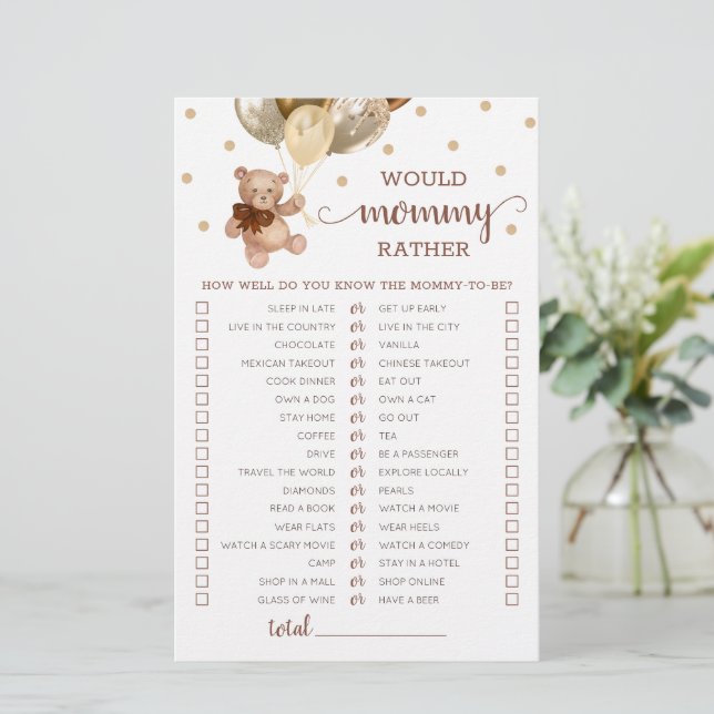 Papier L'Ours Teddy Ferait Maman Plutôt Baby shower (Debout devant)