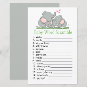 Papier Love Elephants Baby jeu de brouillage de mot