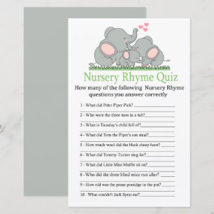 Papier Love Elephants Nursery Rhyme jeu de baby shower