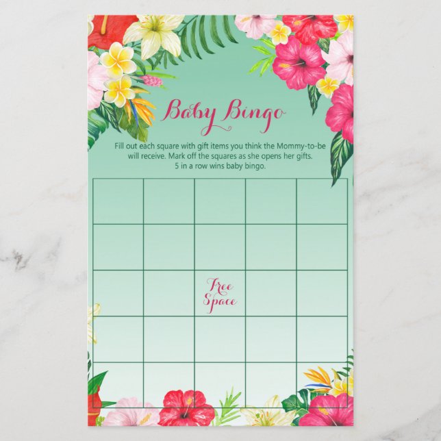 Papier Luau Baby shower tropical Jeu IMPRIMÉ (Devant)