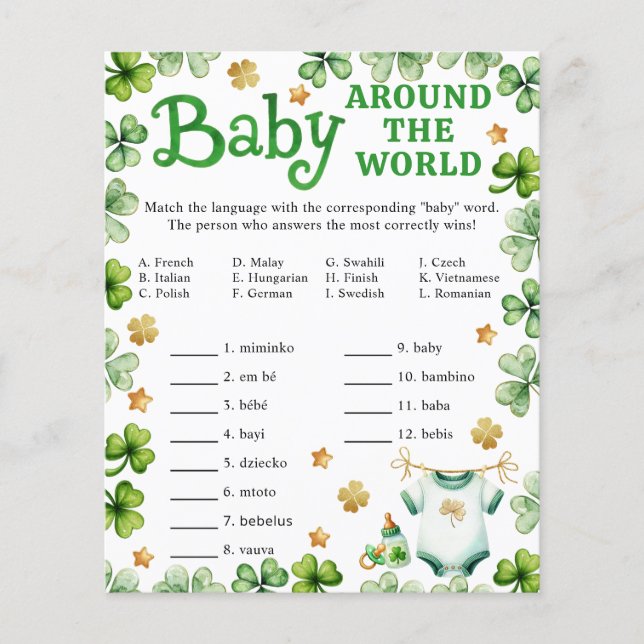 Papier Lucky Charm Baby autour du monde jeu de douche (Devant)