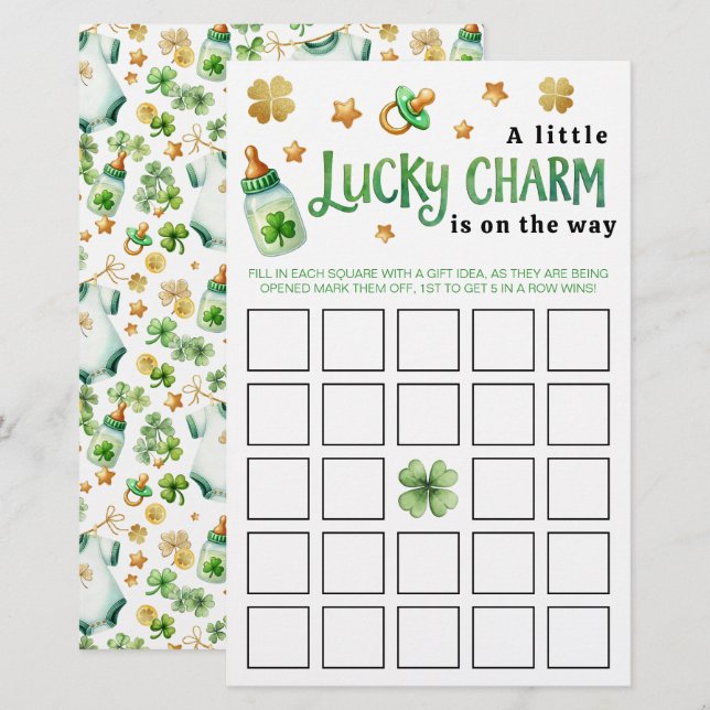 Papier Lucky Charm Baby shower irlandais jeu de bingo (Devant / Derrière)