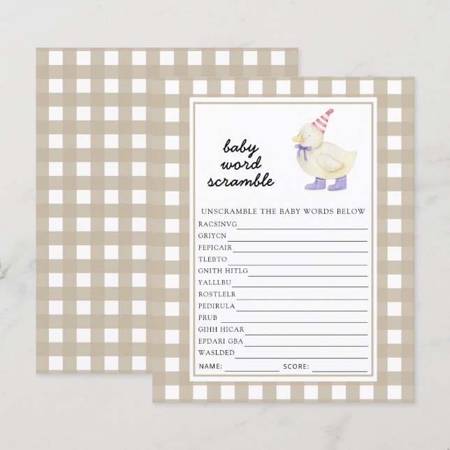 Papier Lucky Duck Baby Word Scramble Jeu (Devant / Derrière)
