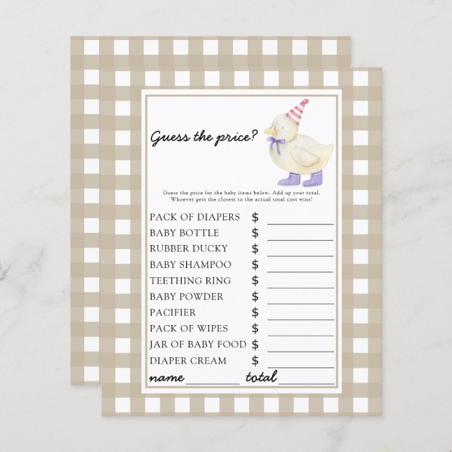 Papier Lucky duck - Devinez le prix! Jeu (Devant / Derrière)