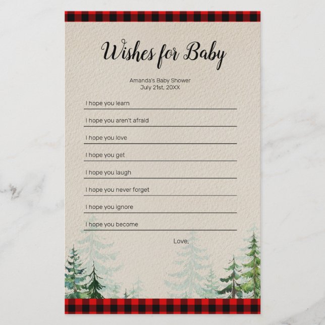 Papier Lumberjack Aquarelle Voeux pour Jeu bébé (Devant)