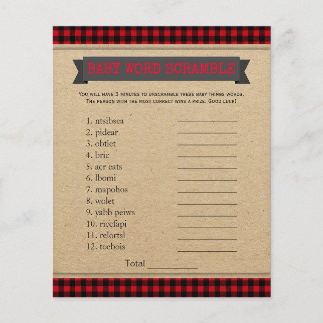 Papier Lumberjack Boho Baby shower Jeux Mot (Devant)
