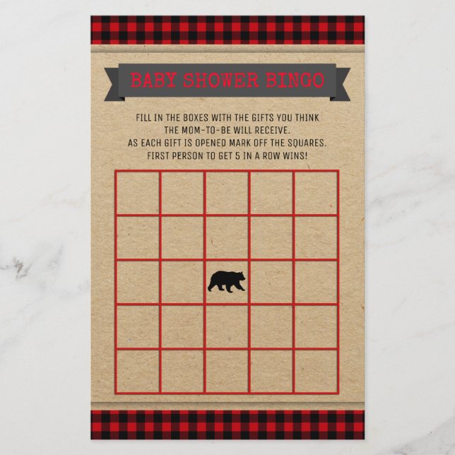 Papier Lumberjack Boys Baby shower Bingo Card (Devant)