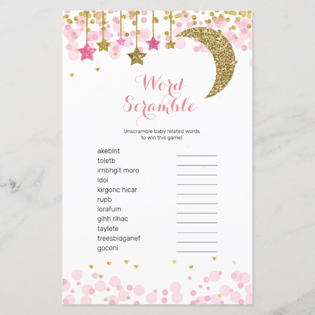 Papier Lune rose or Aquarelle Word Scramble Jeu (Devant)