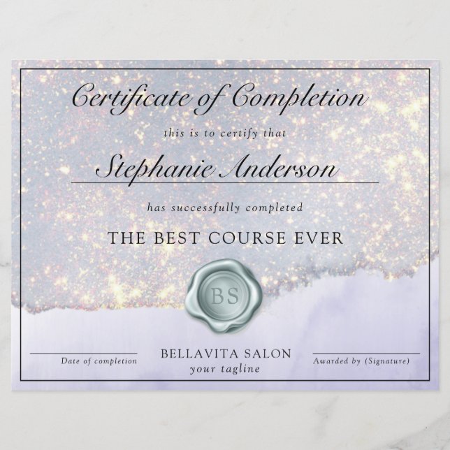 Papier Luxe Glam Parties scintillant Certificat d'achèvem (Devant)