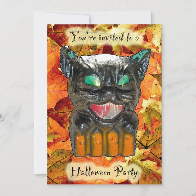 Papier Mache Cat Halloween-Party Einladung (Vorderseite)