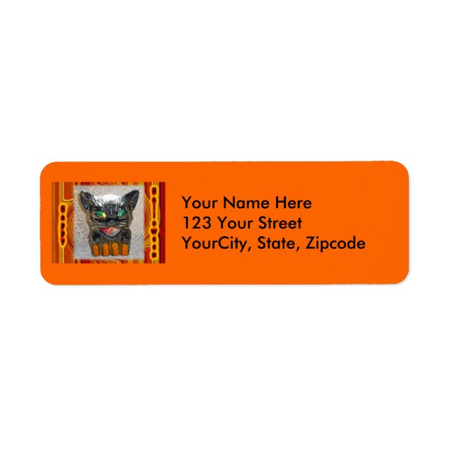 Papier Mache Halloween Cat Address Label (Vorne)