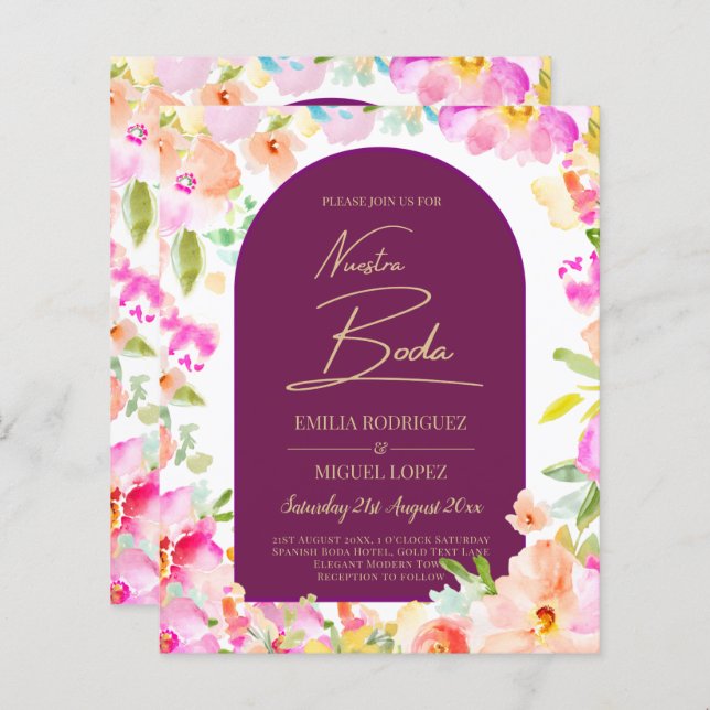 Papier Magenta Floral Mariage (Devant / Derrière)