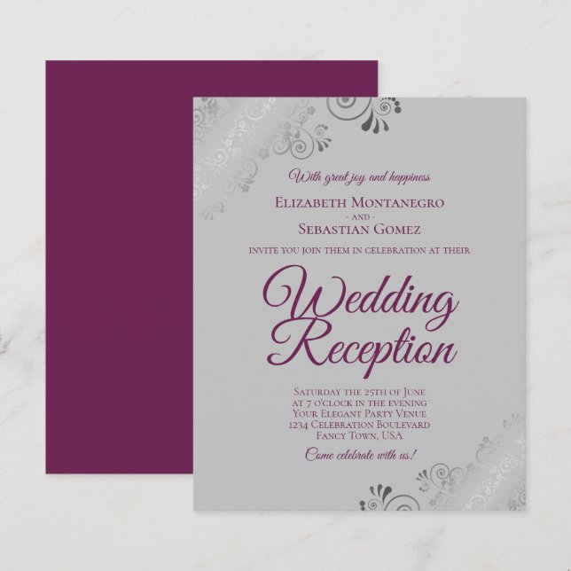 Papier Magenta on Grey BUDGET Mariage Invitation de récep (Devant / Derrière)