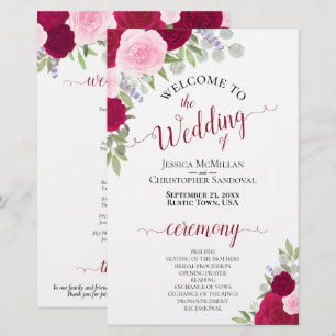 Papier Magenta & Pink Boho Floral Budget Wedding Programm