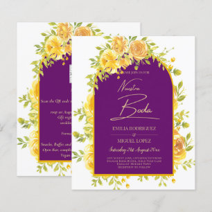 Papier Magenta Yellow Roses Plum Purple Gold Mariage