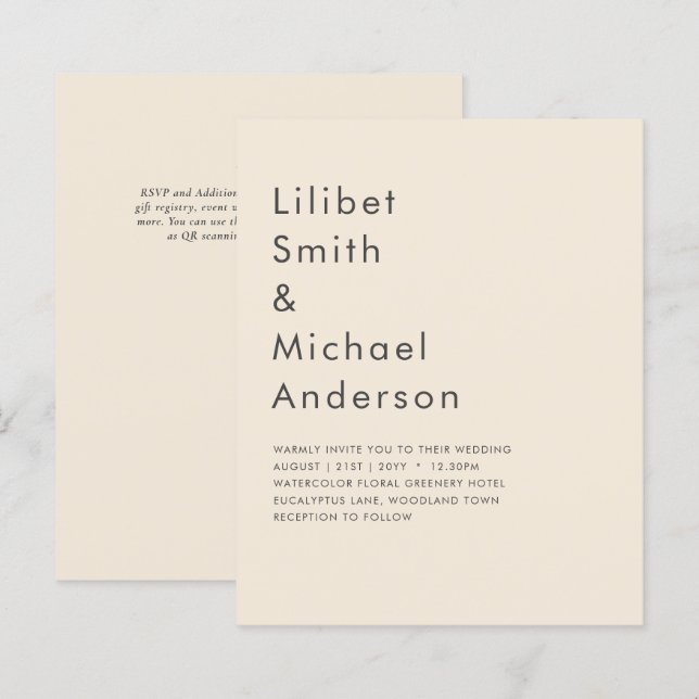 Papier Magnolia Cream Typographie Mariage moderne (Devant / Derrière)