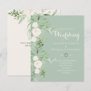 Papier Magnolia Sage Green Floral Wedding Invite BUDGET