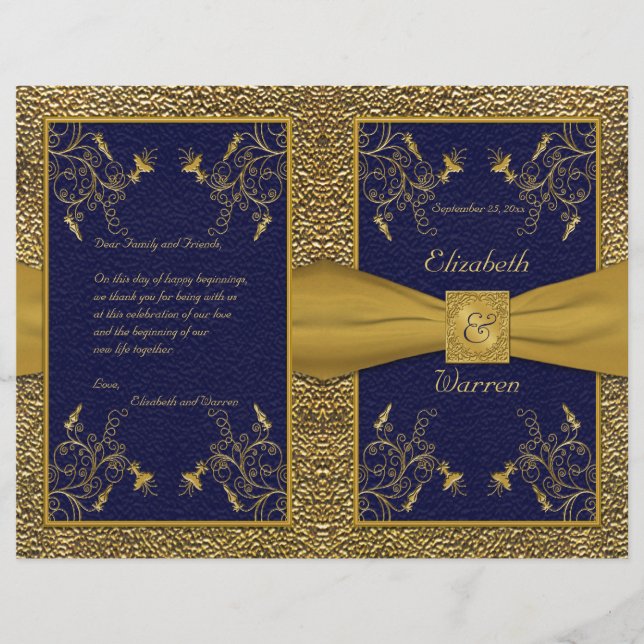 Papier Majestic Navy et Gold Wedding Program (Devant)