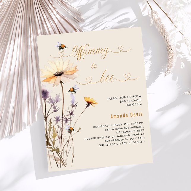 Papier Maman à être fleur sauvage baby shower budget beig (Créateur téléchargé)