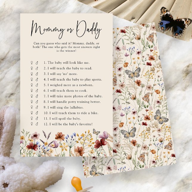 Papier Maman Ou Papa Baby Jeu (Boho Floral Mommy Or Daddy Baby Game Card by Painted Paperie
)