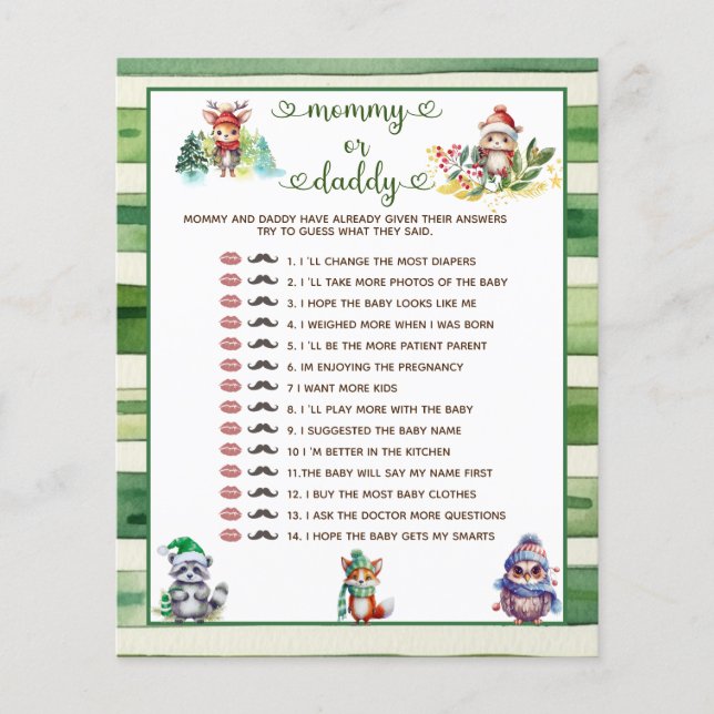 Papier Maman ou papa Baby shower de Noël d'hiver Jeu (Devant)
