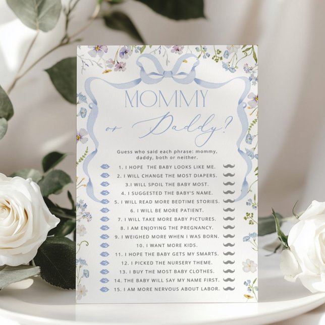Papier Maman ou papa Blue Bow Guess Who Floral jeu (Créateur téléchargé)