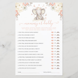 Papier Maman ou papa Elephant Girl Baby shower jeu