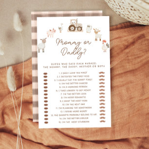 Papier Maman ou Papa Farm Animaux Baby shower Jeu