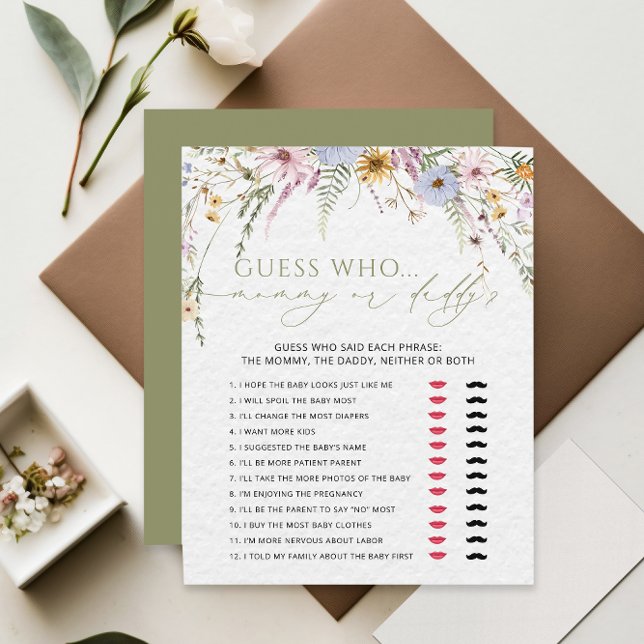 Papier Maman ou papa fille Baby shower Fleur sauvage Jeu (Créateur téléchargé)