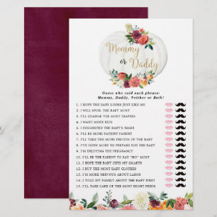 Papier Maman ou papa jeu automne citrouilles floraux