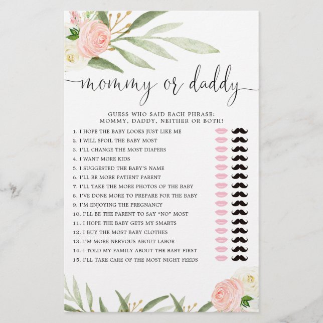 Papier Maman ou papa jeu d'or rose verdure bébé fille (Devant)