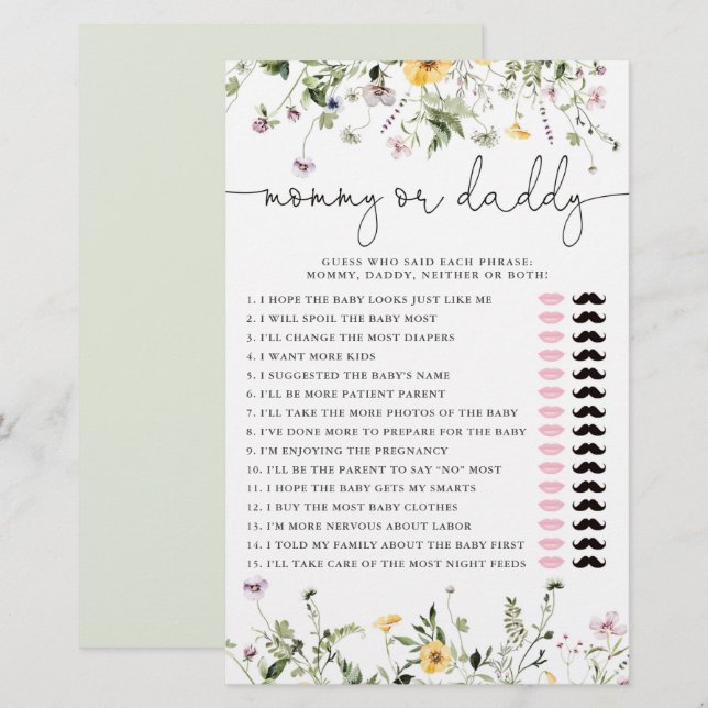 Papier Maman ou papa jeu romantique fleur sauvage floral (Devant / Derrière)