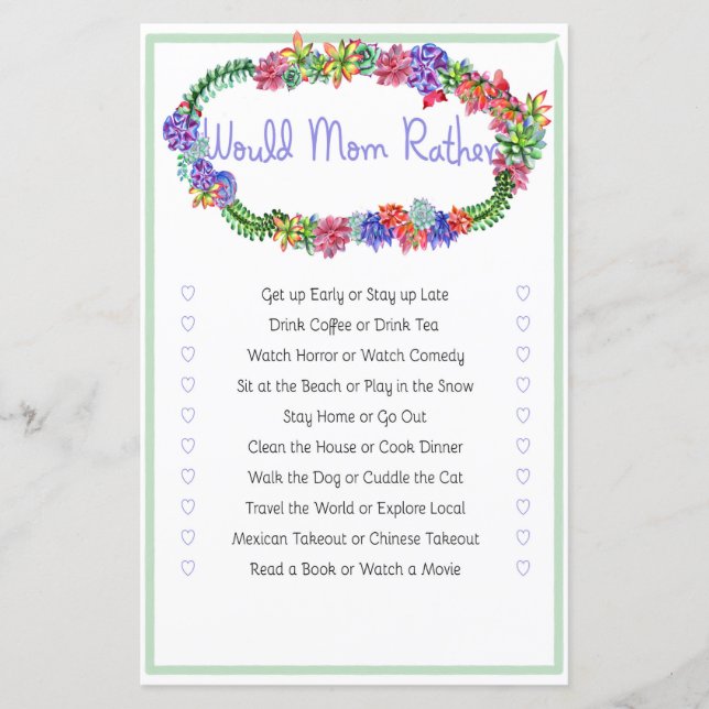 Papier Maman Plutôt Succulent Baby shower Jeu (Devant)